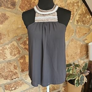 Papermoon‎ Elegant Gray Beaded Halter Top Sz S